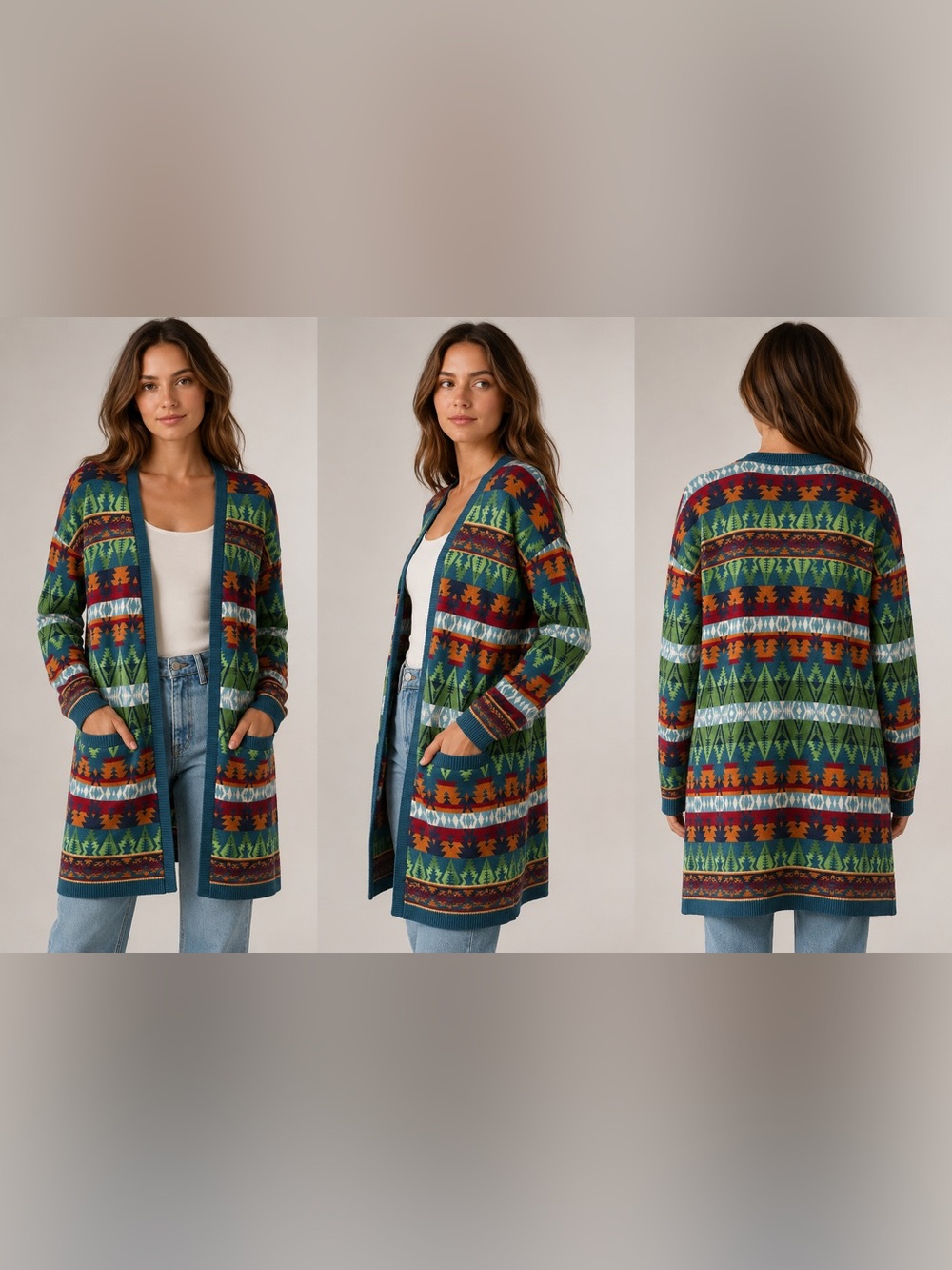 Earth Ragz Women’s M Southwestern Aztec Open Front Cardigan 100% Cotton Tribal D